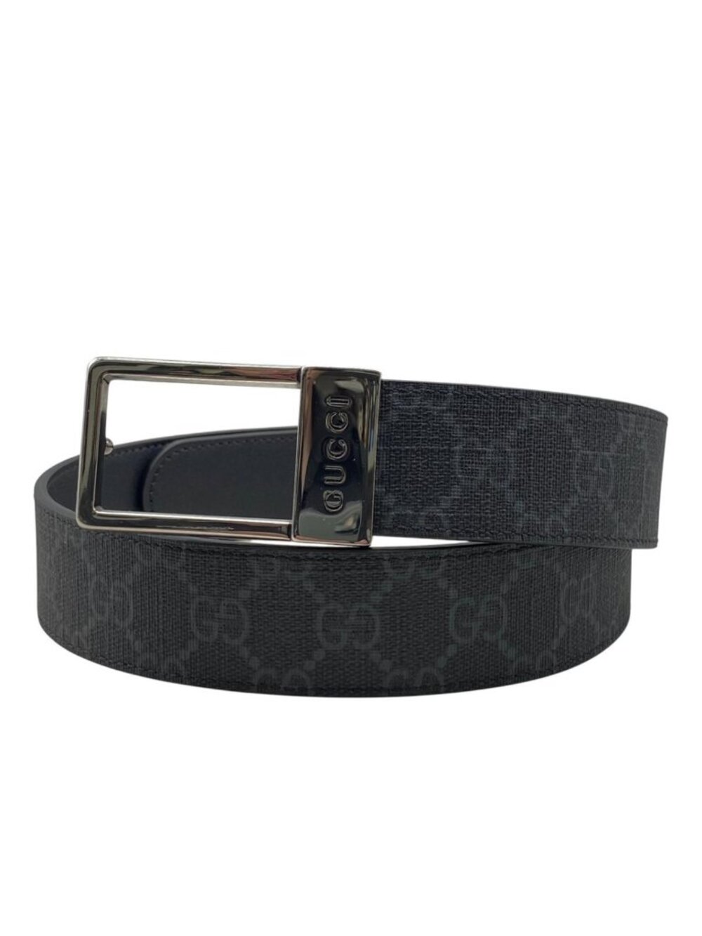 Gucci Belt Square Buckle GG Supreme 80 Leather Black Silver